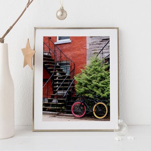 Montreal photography Bicycle art print Christmas gift for him Colorful house art print Bicycle city poster Colorful office decor image 9