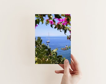 Photo voiliers - Affiche photo mer Sicile Italie - Cactus jardin bord de mer - Décor tropicale salle de bain - Décor méditerranéen
