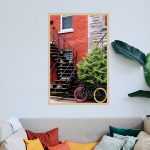 Montreal photography Bicycle art print Christmas gift for him Colorful house art print Bicycle city poster Colorful office decor image 6