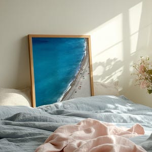 Photographie Côte d'Azur plage - Décor bord de mer - Photo Nice Côte d'Azur France - Affiche photo grand format - Mer bleue vu de haut