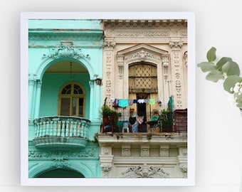 Havana photography - Cuba photography - Havana print - Laundry wall art - Turquoise house - Laundry room - Hanging linen - Home office decor