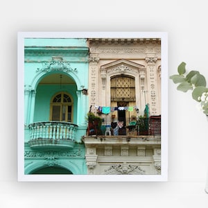 Havana photography Cuba photography Havana print Laundry wall art Turquoise house Laundry room Hanging linen Home office decor image 1