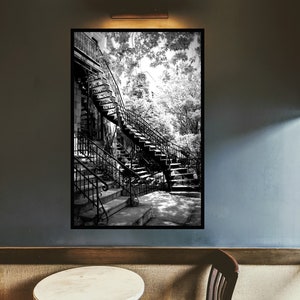 Montreal black and white photography - Montreal staircase - Black and white fine-art print - House façade print - Home office wall decor