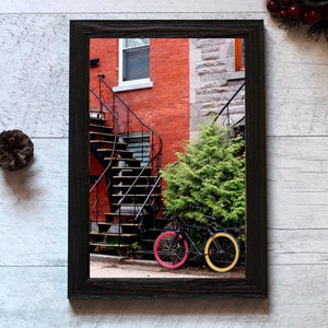 Montreal photography Bicycle art print Christmas gift for him Colorful house art print Bicycle city poster Colorful office decor image 5