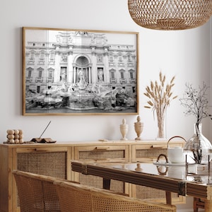 Trevi Fountain Black and White Rome photography - Black and white Italy travel photography print -  Black and white Italy cityscape wall art