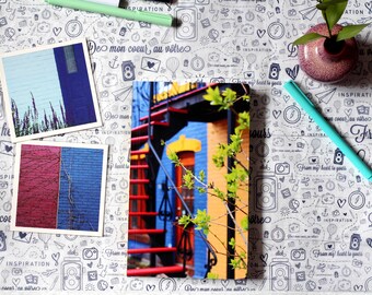 Colorful houses art - Montreal photography - Blank custom notebook - Travel journal - Writing accessories - Gratitude journal prompts