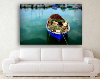 Lone boat photography - Boat art - Aerial beach photography - Coastal wall art - Italy wall art - Beach canvas print - Acrylic wall art