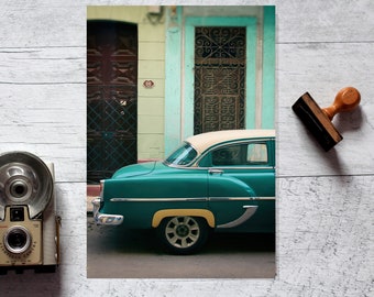 Voiture classique vintage - Photographie Havane Cuba - Poster voyage couleur grand format - Affiche photo sur mesure - Rêver en vert