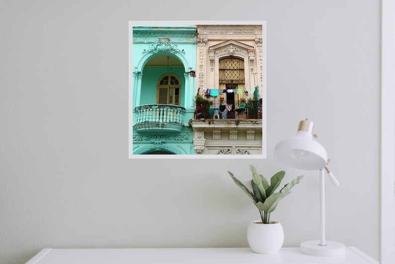 Havana photography Cuba photography Havana print Laundry wall art Turquoise house Laundry room Hanging linen Home office decor image 2