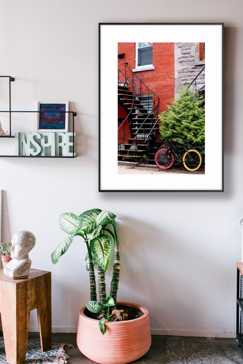Montreal photography Bicycle art print Christmas gift for him Colorful house art print Bicycle city poster Colorful office decor image 7
