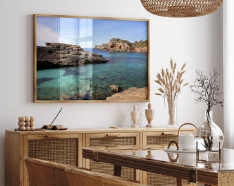 Mallorca Spanje strandfotografie - Mallorca strand kunst aan de muur - Strand print kleurrijk huisdecor - Mediterraan decor - Mallorca reisposter