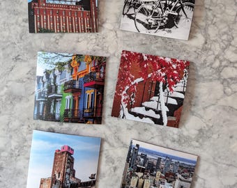 Montreal Landmark Fridge Magnets - Travel Photography Decor - Leonard Cohen - Farine Five Roses
