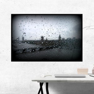 Black white London wall art print Raindrops macro photography Big Ben London Parliament Westminster Bridge Wall art London Rain image 8