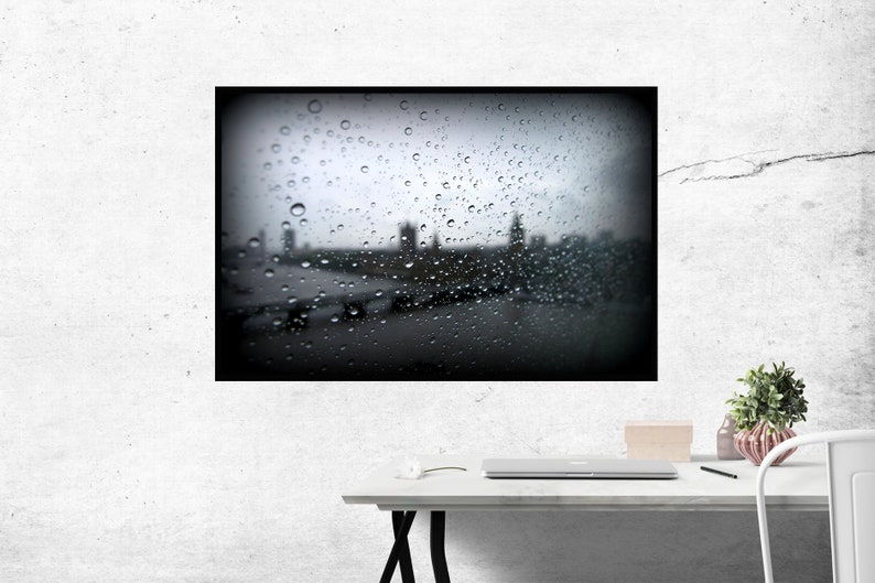 Black white London wall art print Raindrops macro photography Big Ben London Parliament Westminster Bridge Wall art London Rain image 8