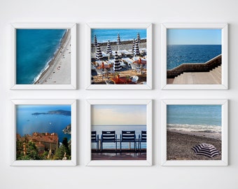 Gallery wall print set - Côte d'Azur - 6 southern France square giclee prints - Beach photography - Beach decor - Aerial ocean landscape