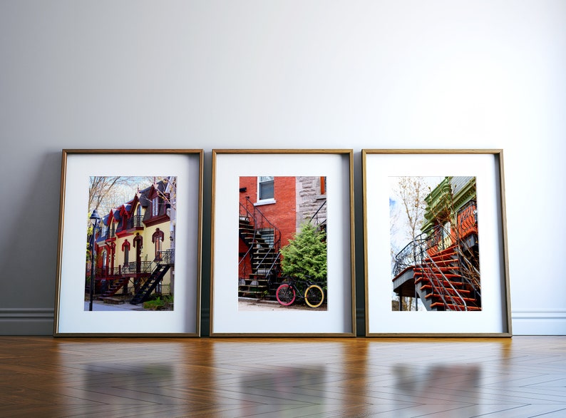 Montreal photography Bicycle art print Christmas gift for him Colorful house art print Bicycle city poster Colorful office decor image 8