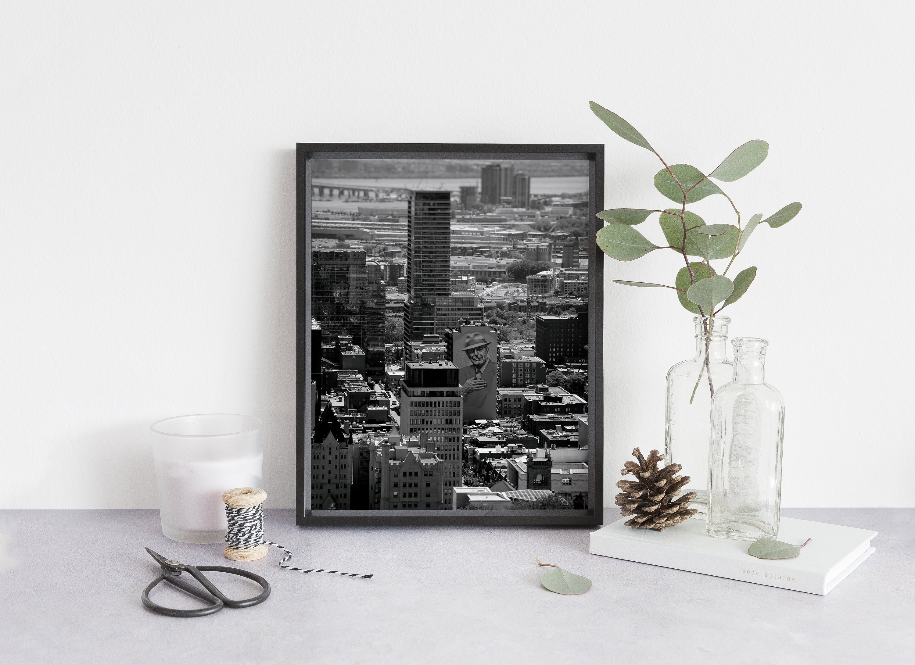 Leonard Cohen Mural Montreal photography Cityscape from above Black and  white urban photography Black and white large wall art poster -   Portugal