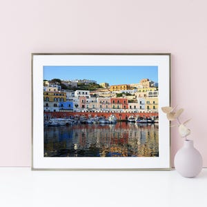 Italy travel landscape photography - Ponza port Italy wall art - Colorful wall art - Colorful Italy village print - Colorful bathroom decor