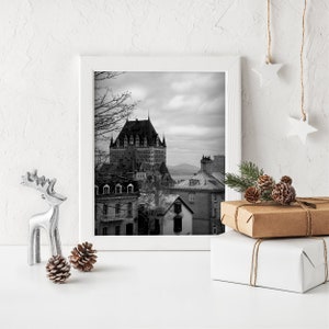 Château Frontenac Quebec noir et blanc - Photographie Québec noir et blanc - Affiche photo Québec grand format - Architecture noir et blanc