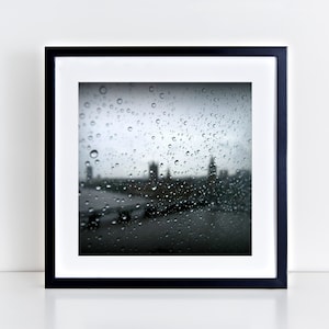 Black white London wall art print Raindrops macro photography Big Ben London Parliament Westminster Bridge Wall art London Rain 8x8 inches