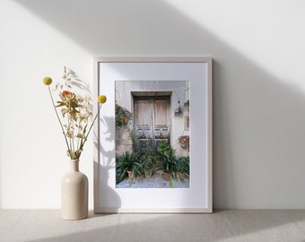 Door art print - Door photography - Mallorca Valldemossa art print - Door wall art - Flower pots house print - Boho decor - Spain wall art