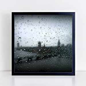 Black white London wall art print Raindrops macro photography Big Ben London Parliament Westminster Bridge Wall art London Rain 16x16 inches