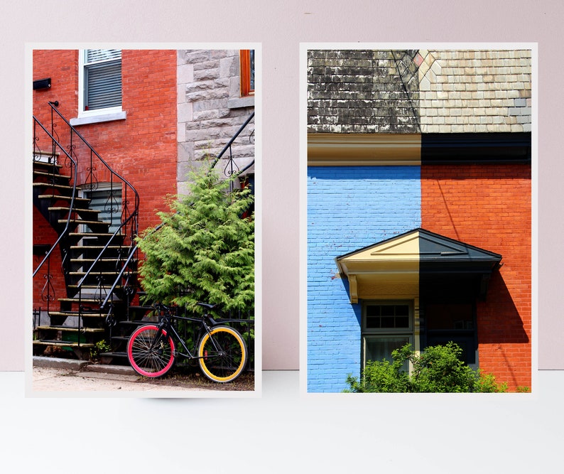 Montreal photography Bicycle art print Christmas gift for him Colorful house art print Bicycle city poster Colorful office decor image 3