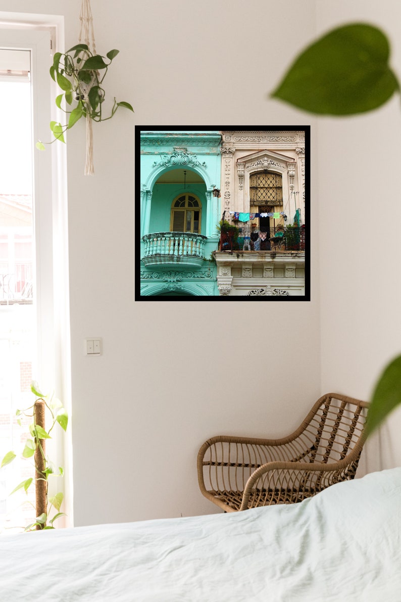 Havana photography Cuba photography Havana print Laundry wall art Turquoise house Laundry room Hanging linen Home office decor image 4