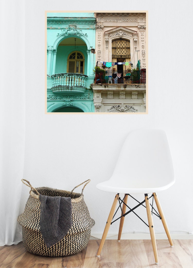 Havana photography Cuba photography Havana print Laundry wall art Turquoise house Laundry room Hanging linen Home office decor image 5