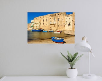 Puglia photography - Coastal cottage decor - Coastal wall art - Blue boat print - Nautical decor - Fishing boat photography - Italy photo