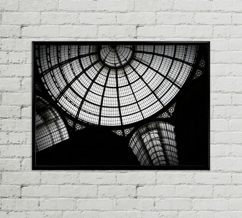 Milan Italy photography wall art Black and white architecture photo print Italian design art Milan gallery dome ceiling In Galleria