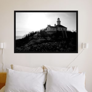 Photographie phare noir et blanc - Paysage maritime noir et blanc - Phare Ile du Pot à l'Eau de vie - Bas St Laurent - Charlevoix - Duvetnor