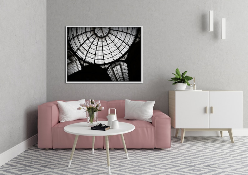 Milan Italy photography wall art Black and white architecture photo print Italian design art Milan gallery dome ceiling In Galleria