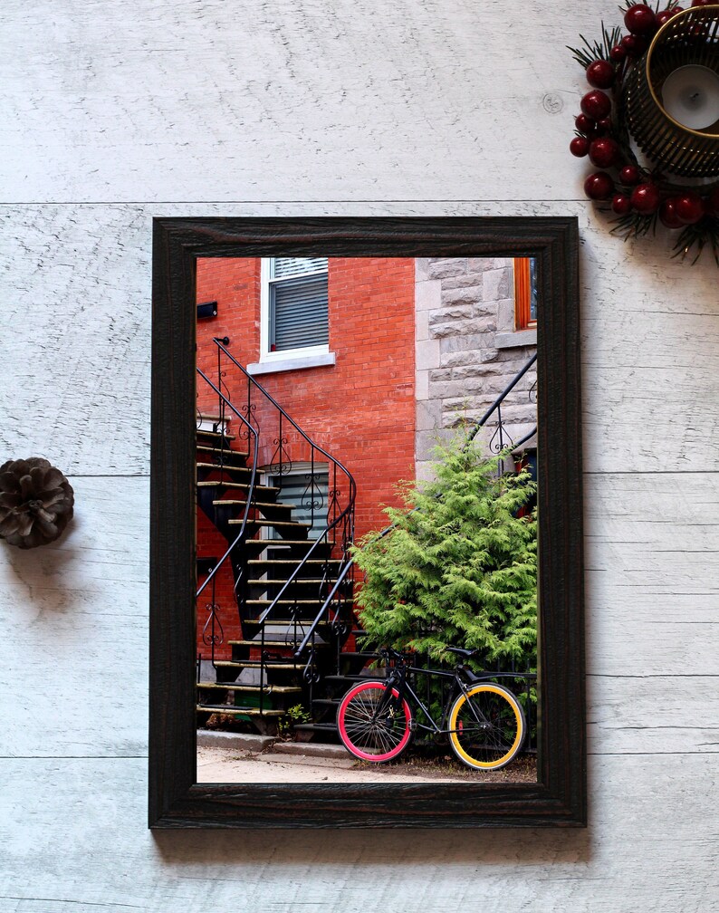 Montreal photography Bicycle art print Christmas gift for him Colorful house art print Bicycle city poster Colorful office decor image 5