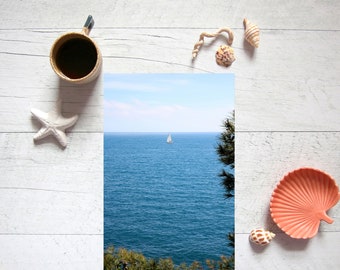 Mallorca Spain beach photography print - Sailboat wall art - Mallorca beach wall art- Beach print home decor - Mediterranean Sea photography