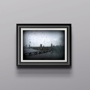 Black white London wall art print Raindrops macro photography Big Ben London Parliament Westminster Bridge Wall art London Rain 8x12 inches