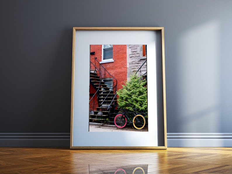 Montreal photography Bicycle art print Christmas gift for him Colorful house art print Bicycle city poster Colorful office decor image 4