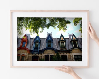 Colorful houses art print - Montreal photography - Colorful cities wall art - Plateau Mont-Royal - Home office decor - Carré St Louis houses