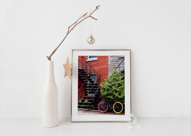 Montreal photography Bicycle art print Christmas gift for him Colorful house art print Bicycle city poster Colorful office decor image 9