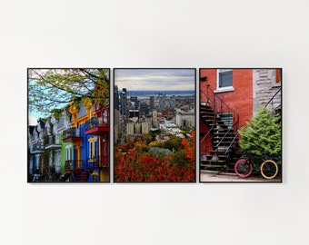 Montreal photography bestsellers - Montreal city photography - Architecture wall art - Colorful houses - Montreal trio - Gallery wall set