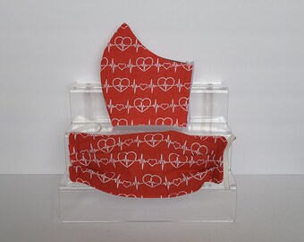 EKG  Heart medical theme, RED COLOR  Cotton Face mask 3 layers, build in Filter Washable/Reusable