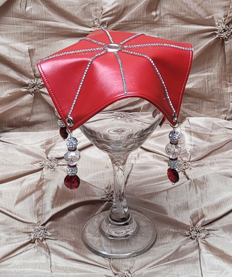 Wine Glass Covers/Beverage Covers Red  w/rhinestones