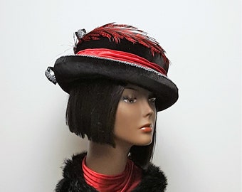 Black and Red Velvet Hat