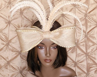 Roaring 20's Beige Sinamay Fascinator Headband