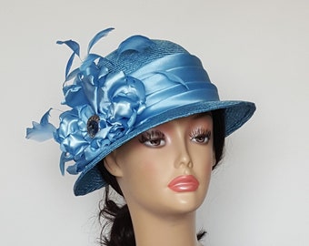 Light Blue Parasisal Straw Cloche Hat