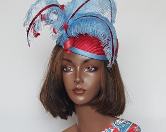 Ladies Red and Baby Blue Cocktail Headpiece.