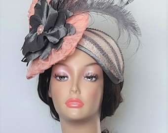 Silver and Peach Colored Sinamay