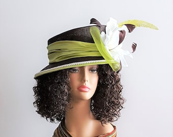 Sinamay Cloche Chocolate and Lime Hat