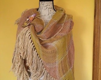 WILD shawl, tussah silk and linen, hand woven and natural dyeing.