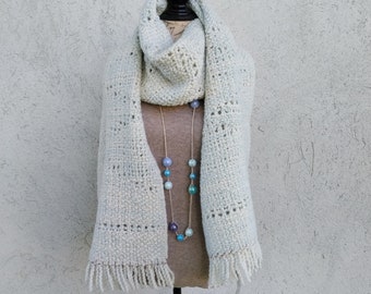 Large ICE scarf in pure extrafine merino wool, indigo vegetable dyed, hand woven. Unisex